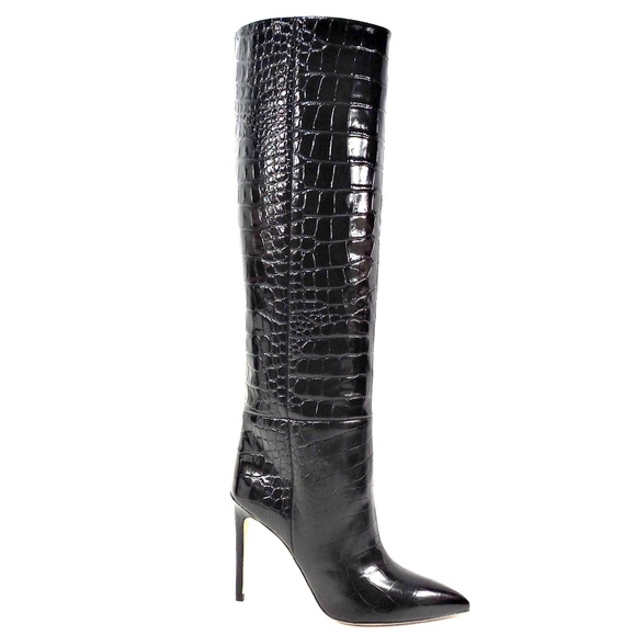 PARIS TEXAS 🇮🇹 WOMEN'S BLACK EMBOSSED CROCO STILETTO FASHION BOOTS - Picture 4 of 9